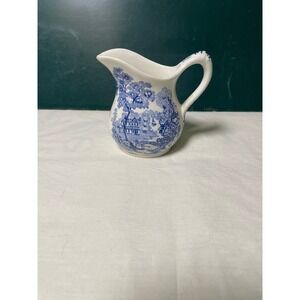 Royal Crownford Ironstone England Blue White Transferware Creamer Pitcher 4in
